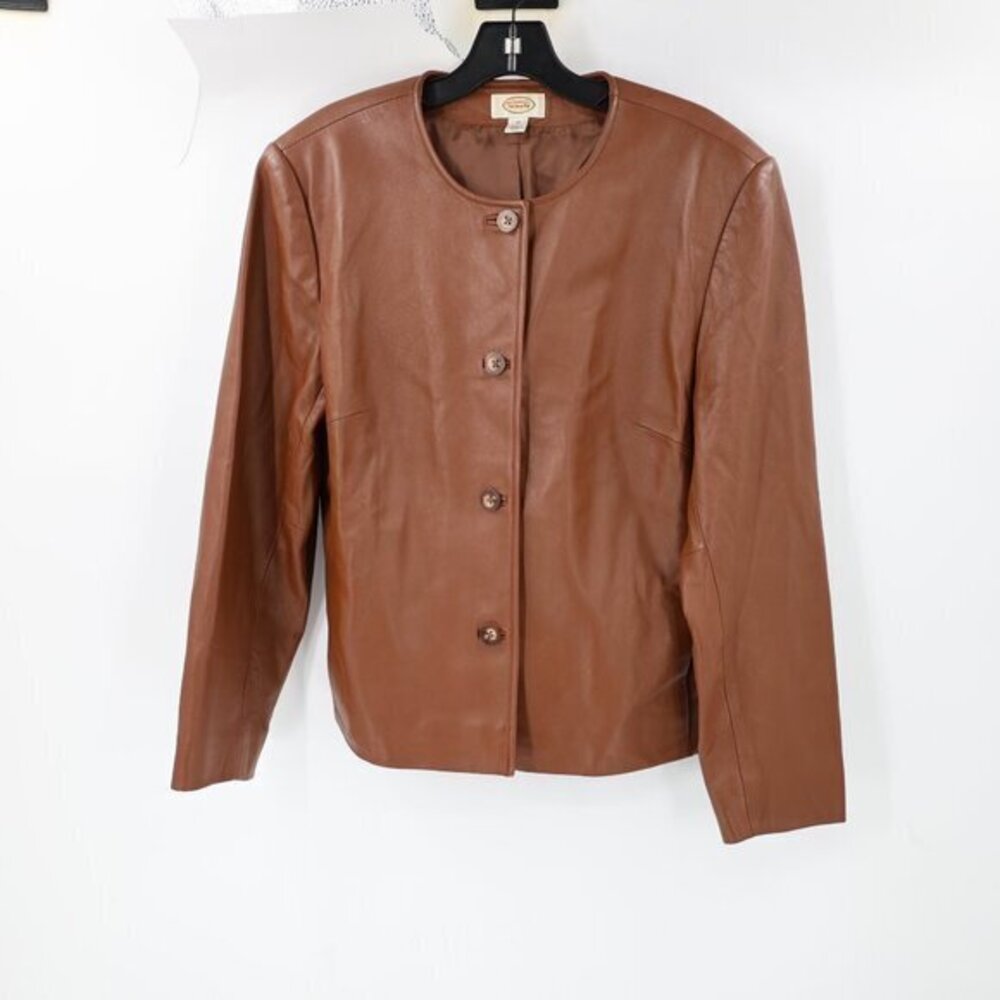 ❤️Talbots - Brown Collarless Leather Jacket - 14